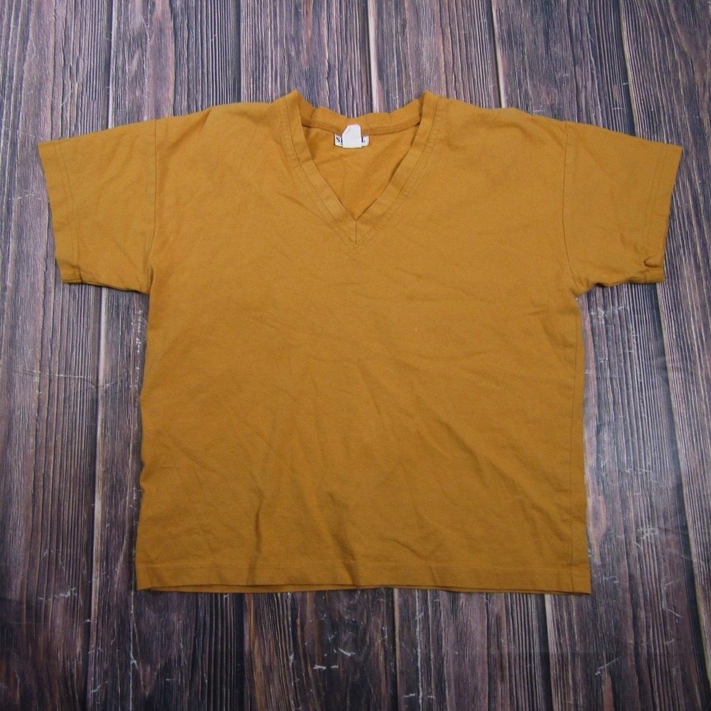Vintage Signal T-Shirt Womens S Yellow V-Neck Solid Basic Made USA Granny Core
